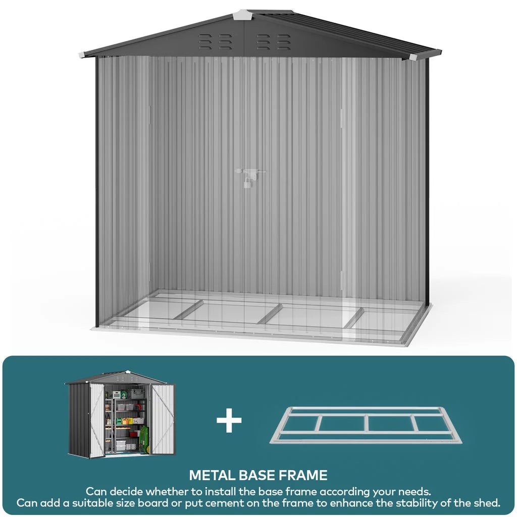 Outdoor Storage Shed with Metal Base Frame and Lockable Doors 7k