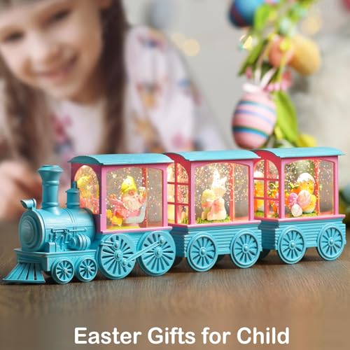 Easter Snow Globe Lantern with Timer Swirling Glitter, Indoor Decor A7