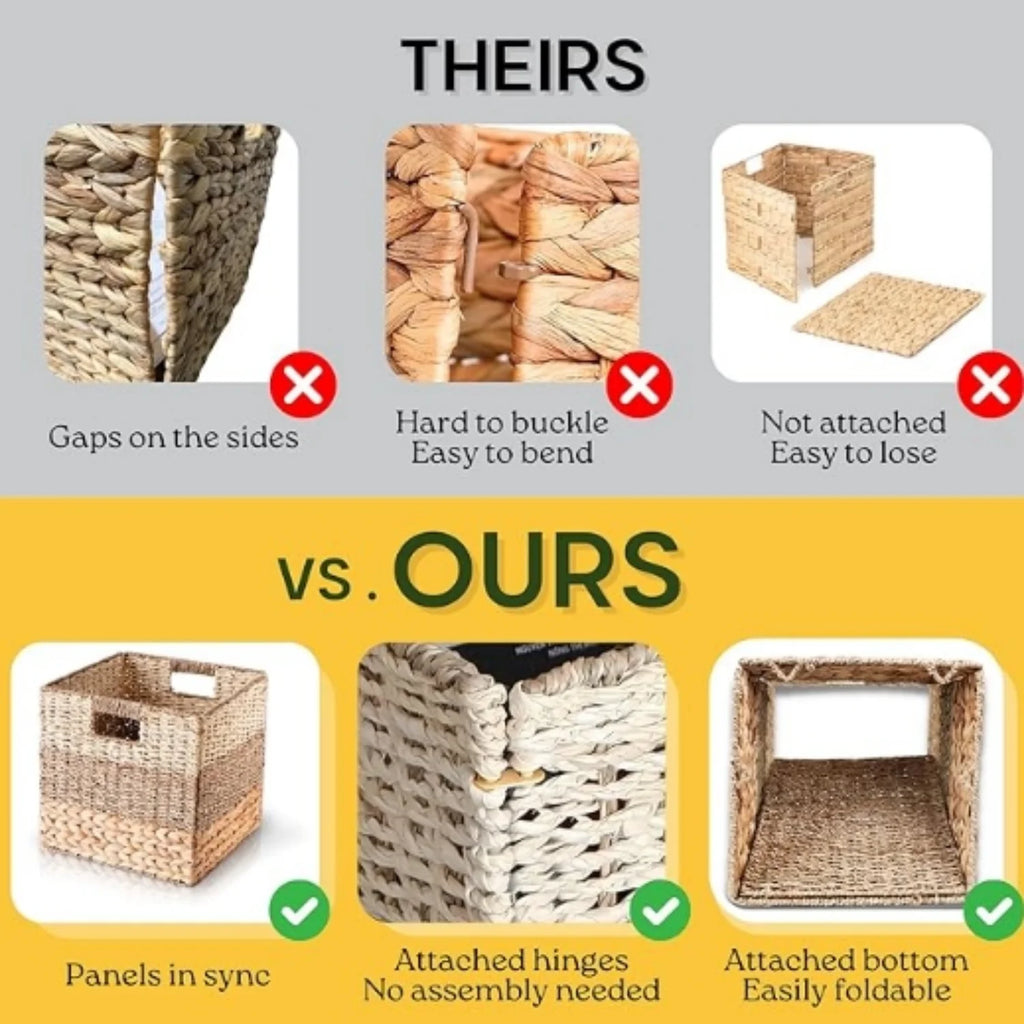 Wicker Cube Storage Basket, Natural Rattan Organizer x7
