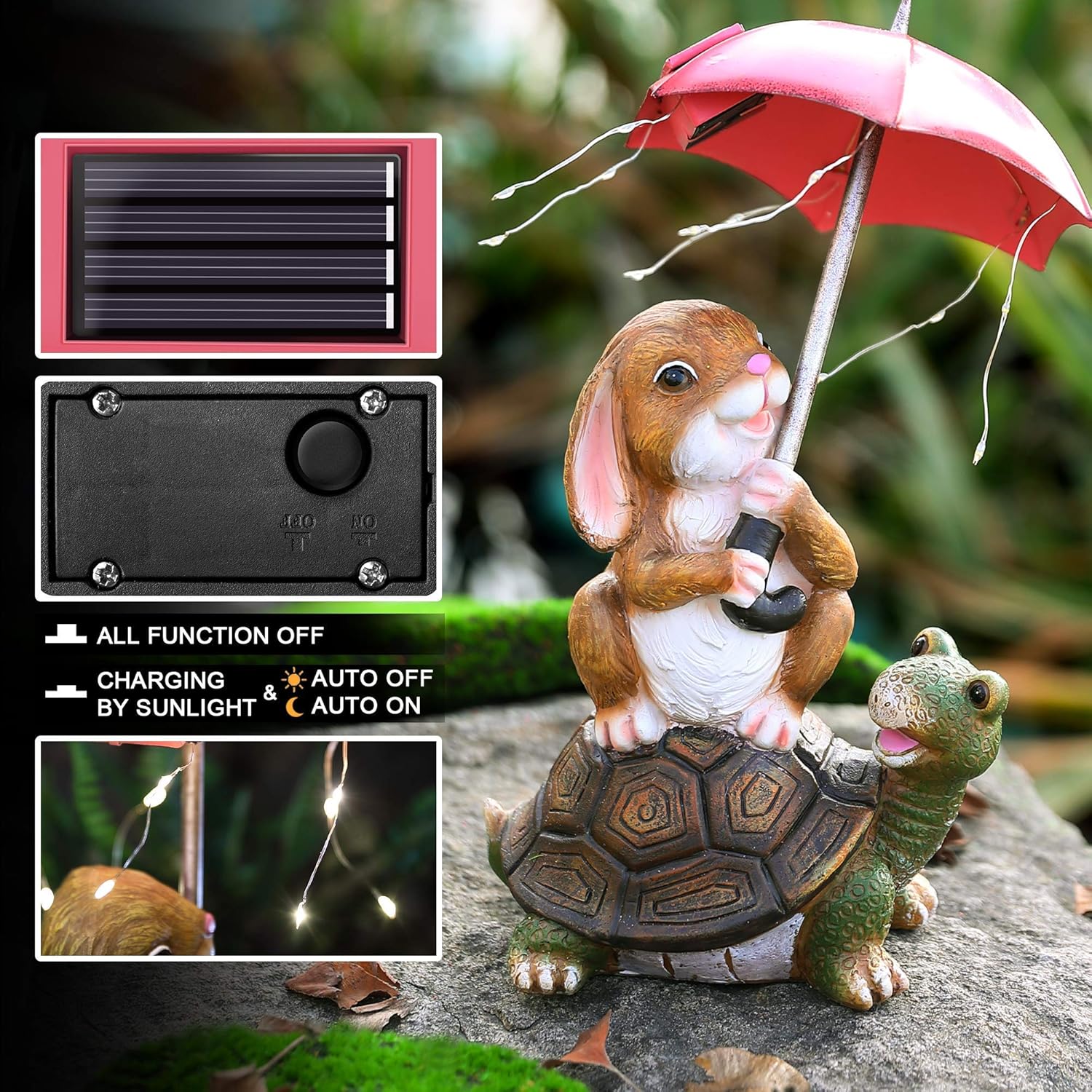 Solar Garden Statues Rabbit Turtle Decor Lights for Outside Yard A7k