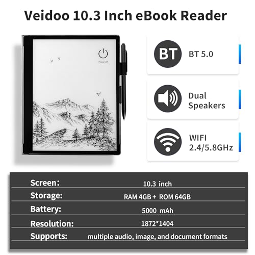 Ebook Reader 10.3 inch E-Ink Touch Screen with Stylus and Cover k7m