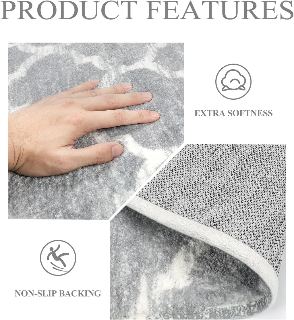 Moroccan Round Area Rug 3ft Faux Wool Non-Slip Gray k7