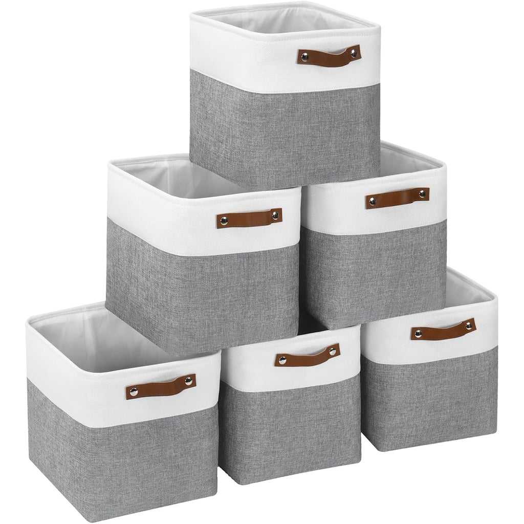Cube Storage Baskets 6 Pack Foldable with Handles White Blue a7