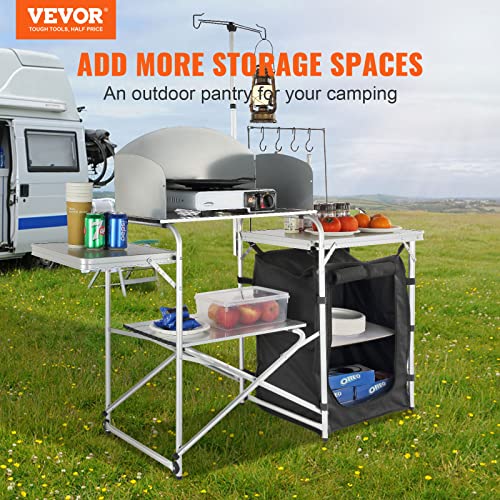 Camping Kitchen Table, Folding Outdoor Cooking Table with Storage Bag, Aluminum Cook Station, Quick Set-up for Picnics, BBQ, RV Traveling Brown k7