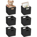 6 Pack 8.7 Inch Wicker Baskets, Hand Woven Paper Rope Storage Baskets, Foldable Cube Storage Bins Organizer Square Wicker Cubes for Shelves Pantry Organizing &amp; Decor (Black)