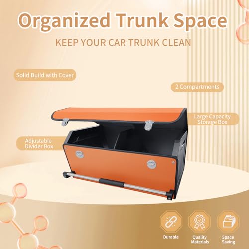 Car Organizer Trunk, Collapsible Leather with Lid, Auto Cargo Storage a7