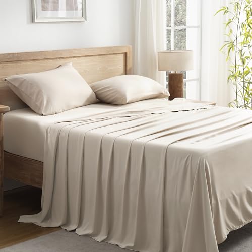 Queen Sheets Set, Cooling Bamboo Bedding, Deep Pocket, Dark Green K7