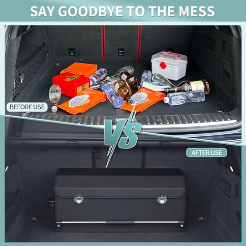 Car Organizer Trunk, Collapsible Leather with Lid, Auto Cargo Storage a7