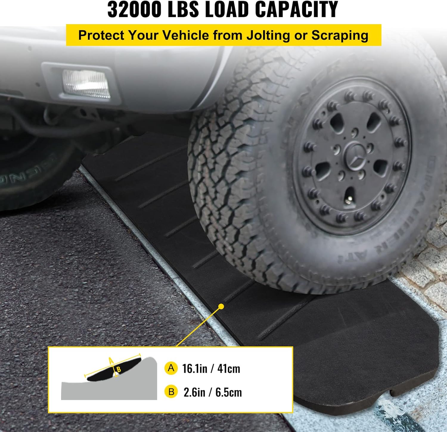 Rubber Driveway Ramps 5 Pack, Heavy Duty 32000 lbs, 2.6 inch High x7