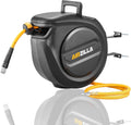 Retractable Air hose reel 3/8" Inch x 50 ft Flex Hybrid Air Hose, Air compressor Hose Reel with 6 ft Lead in, Quick Connect, Mounted 180° Swivel, 300PSI