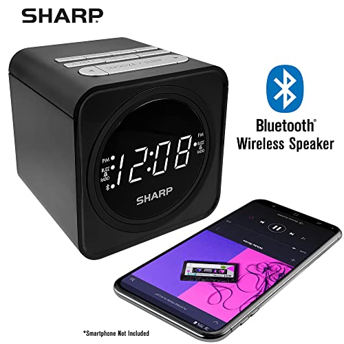 FM Clock Radio with Bluetooth Speaker, Dual Alarms, USB Charge Port k7