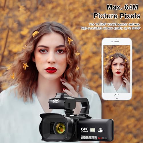 Camcorder 6K 64MP IR Night Vision Vlogging Camera 18X Zoom 4.0 Touch Screen f7