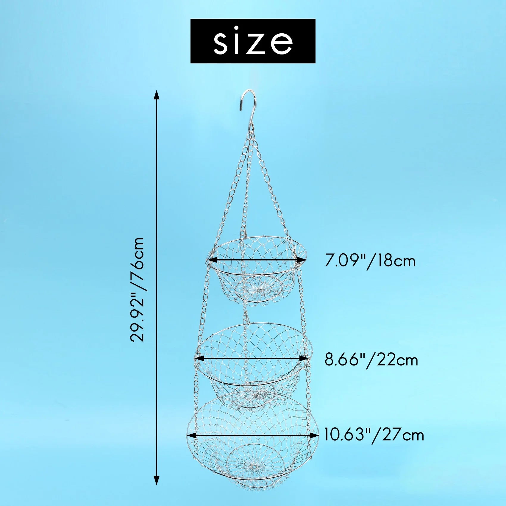 Fruit Basket Hanging Storage Silver a7