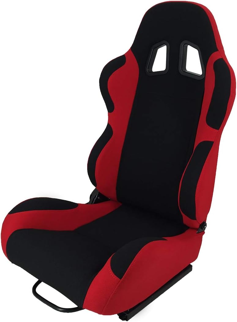 Racing Bucket Seats for Car Pair Double Slide Track Black Red A7