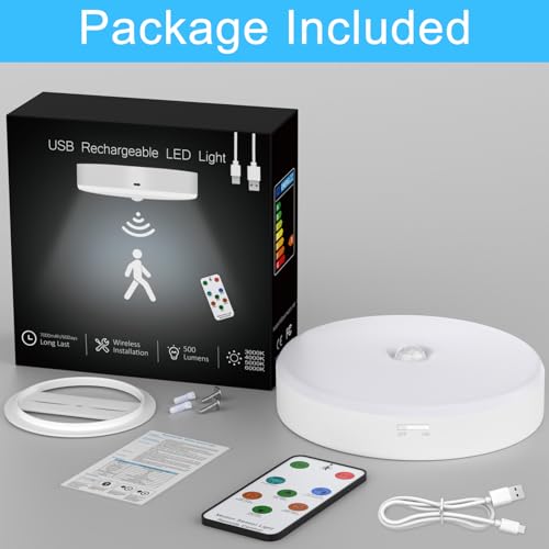 Motion Sensor Ceiling Light with Remote, Rechargeable 2 Pack a7