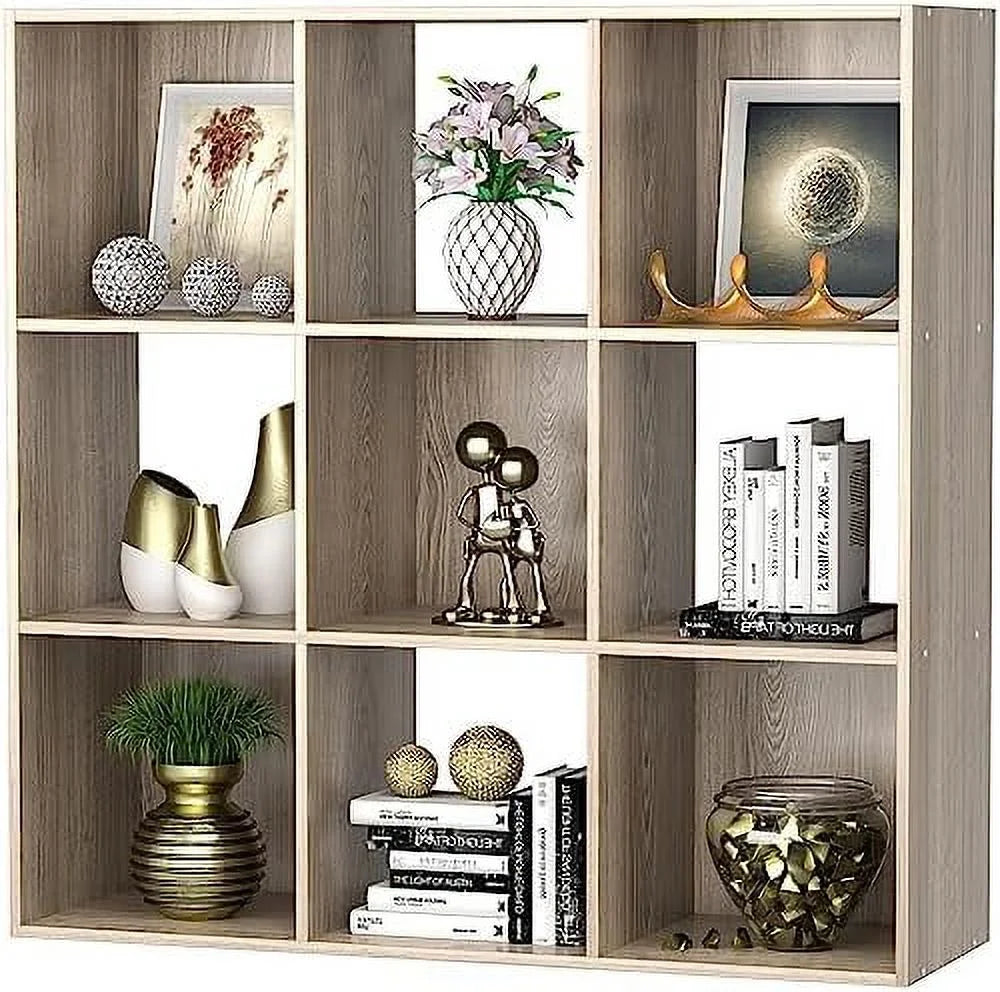 JYHOME 9 Cube  Organizer  with 5 Removable Back Panels Freestanding 3-Tier Open Wood Bookshelf for Home  Office  Bedroom  Living Room  Black - Curated Treasures Market