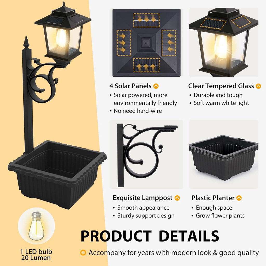 Solar Lamp Post Lights Outdoor 2 Pack with Planter k7