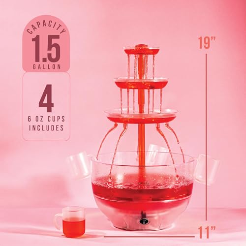Drink Fountain for Parties - 1.5 Gal, 3 Tier Punch Bowl Tower, LED Base, 4 Cups a7