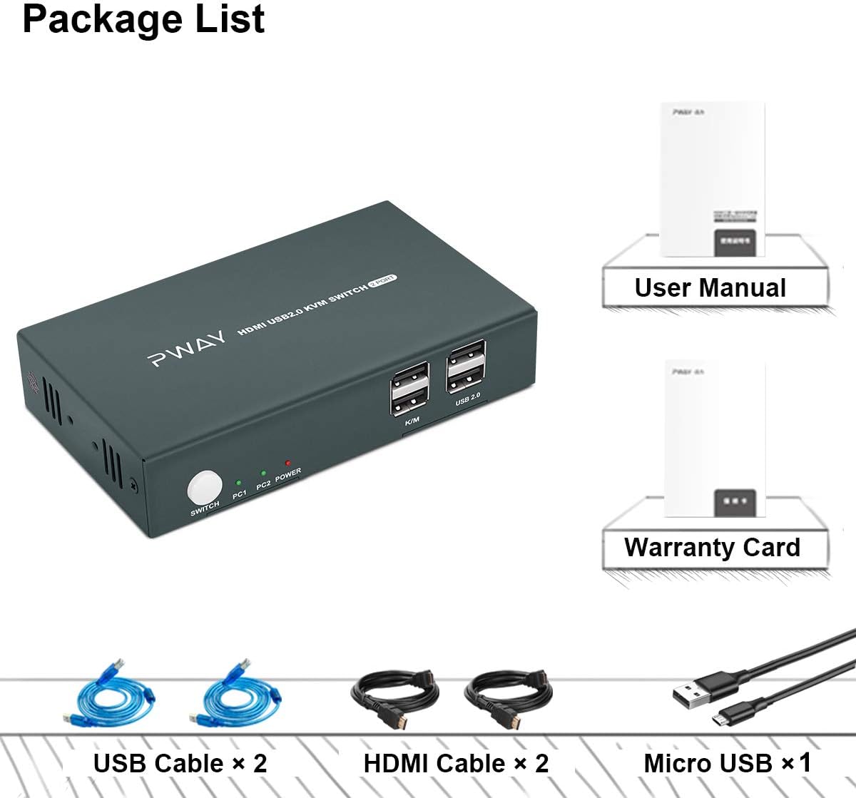 KVM Switch HDMI 2 Port, 4K@30Hz, USB2.0 Hub, Hotkey Switch a7