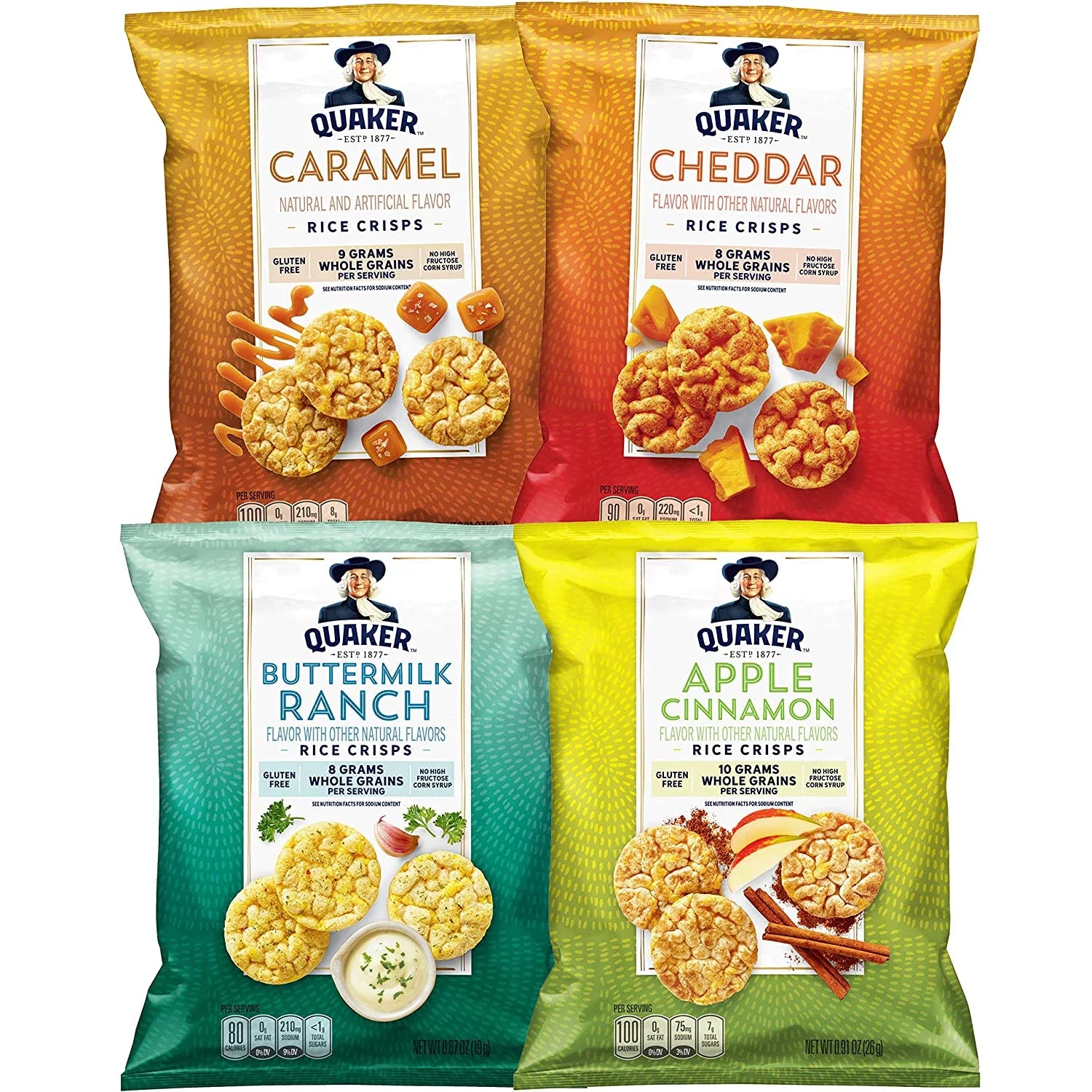 Quaker Rice Crisps, Gluten Free, 4 Flavor Sweet and Savory Variety Mix, 0.67 oz, 30 Count - Curated Treasures Market