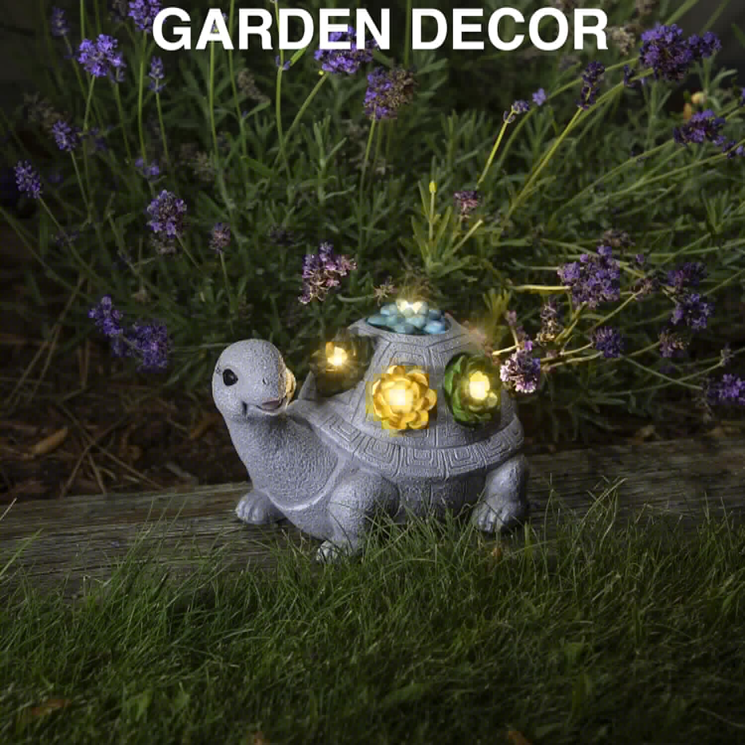Turtle Garden Statue with Flower Lights, Outdoor Planter a7