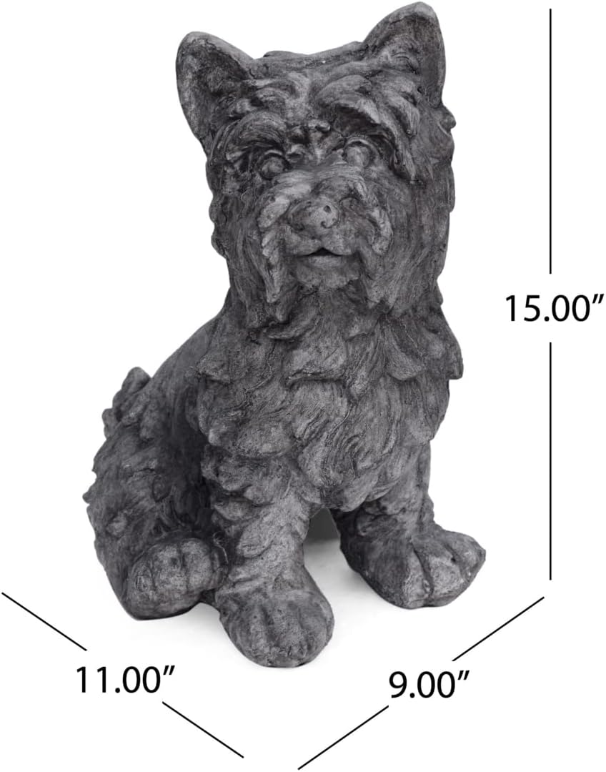 Outdoor Terrier Dog Garden Statue Antique Gray k7m