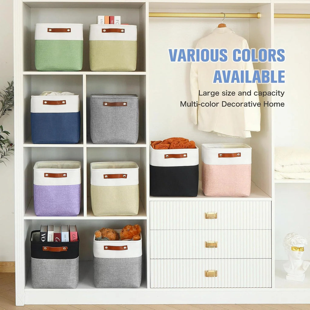 Cube Storage Baskets 6 Pack Foldable with Handles White Blue a7