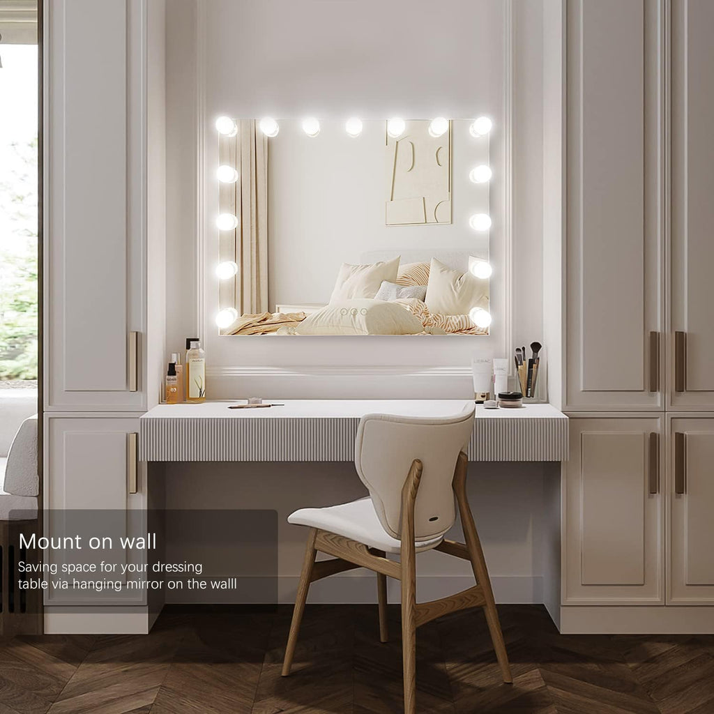 Lighted Vanity Mirror 15 Dimmable Bulbs 3 Color Modes Detachable 10x Magnification Off White k7