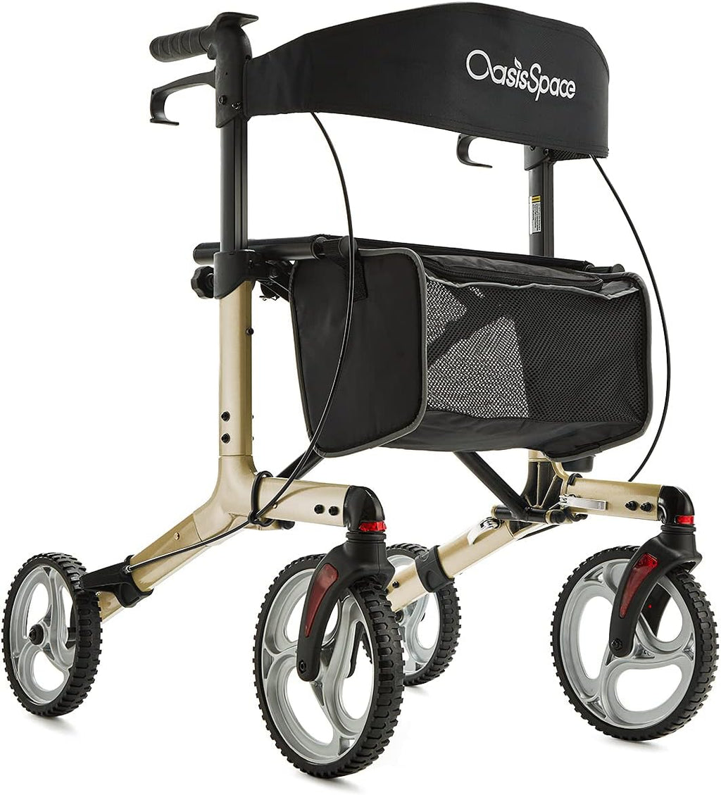 Aluminum Rollator Walker with Seat 10 Inch Wheels Folding Lightweight a7