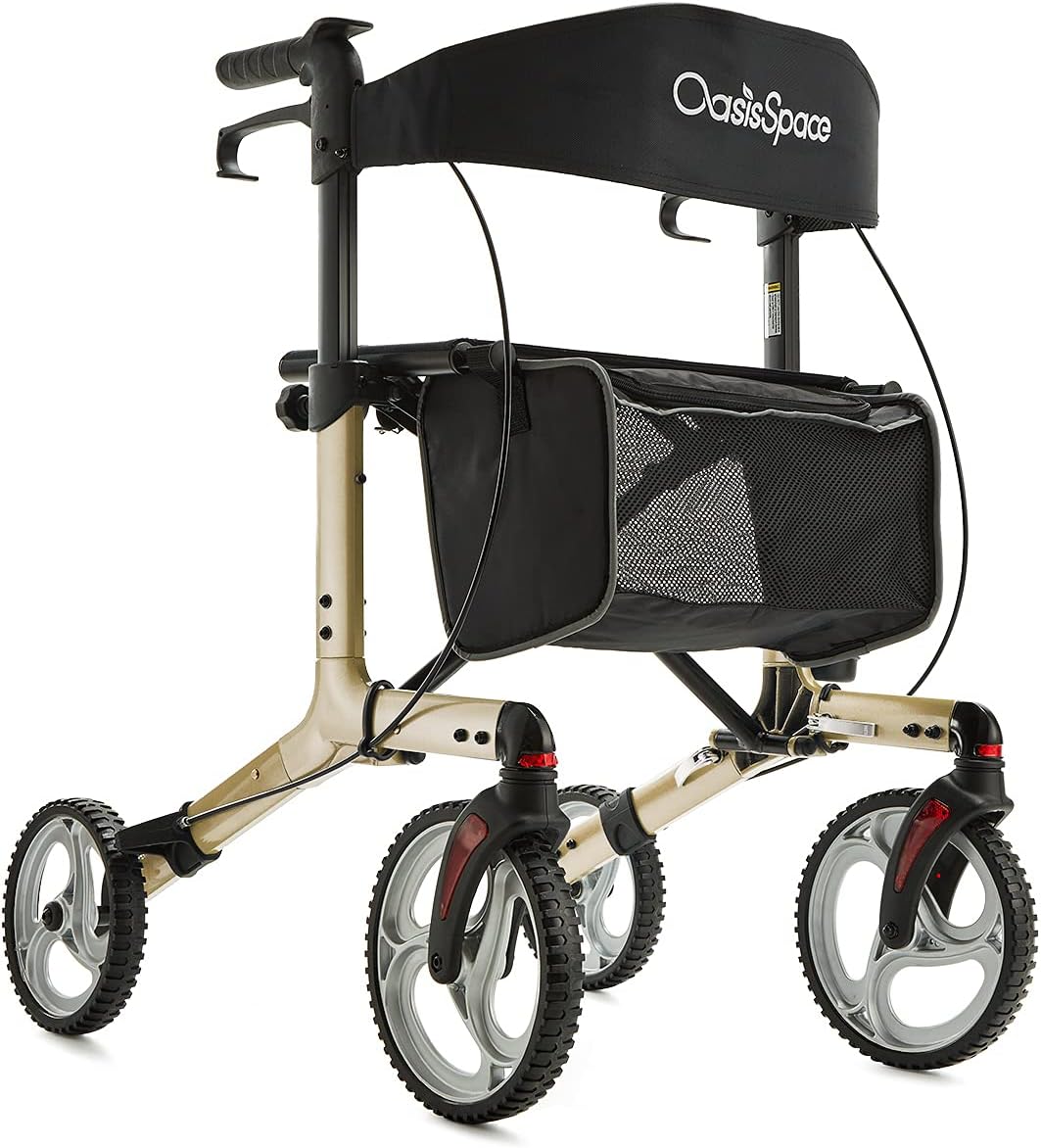 Aluminum Rollator Walker with Seat 10 Inch Wheels Folding Lightweight a7