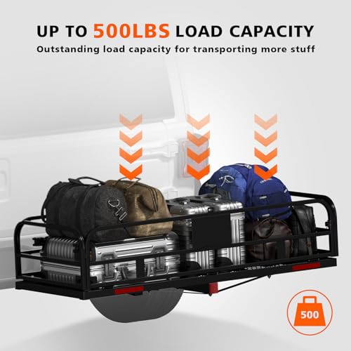 Hitch Mount Cargo Carrier Basket Folding 500 LBS 60x24x14 Fits 2 Receiver K7