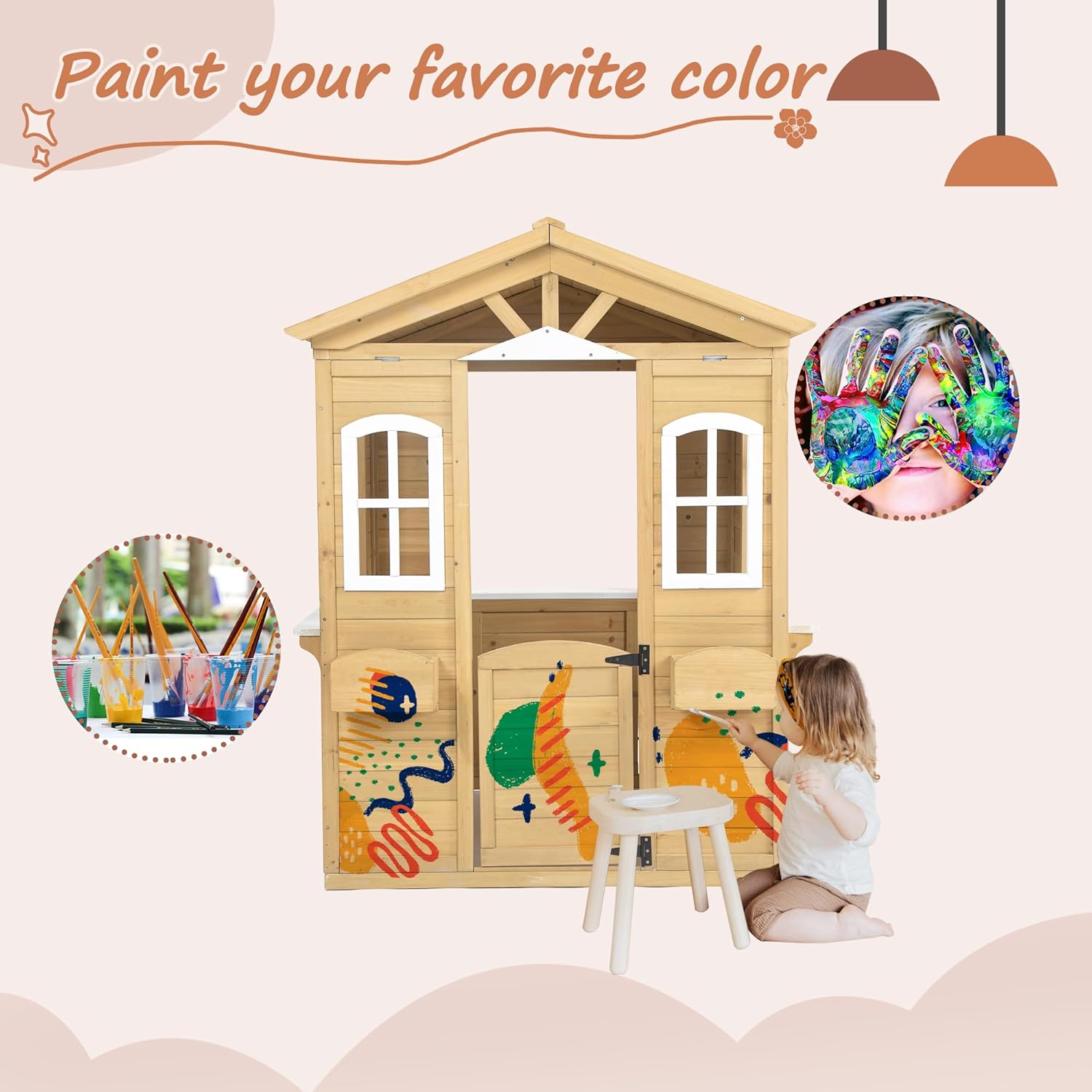 Wooden Outdoor Playhouse for Kids with Door & Windows 7k