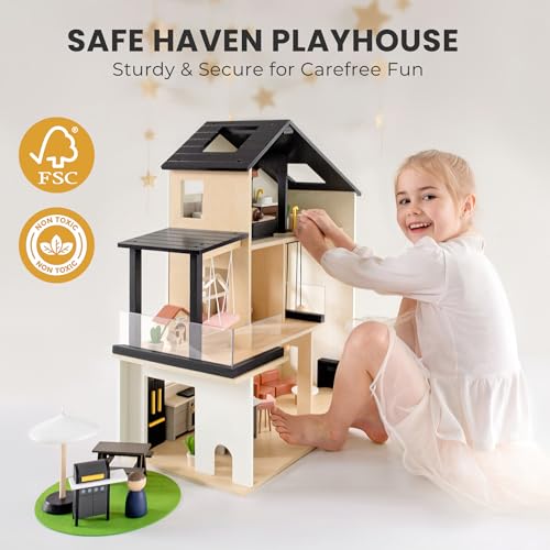 Dollhouse with 53Pcs Furniture Wooden A7