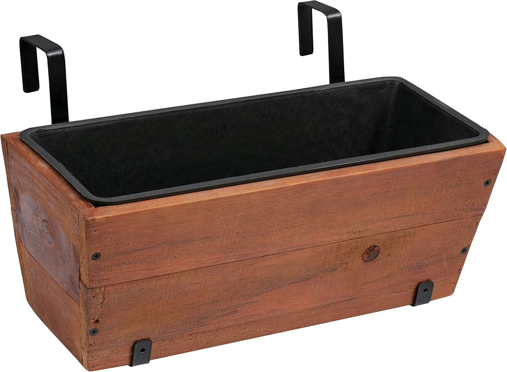 Amazon Basics Recycled Wood Deck Rectangular Hanging Planter, 2-Pack, Brown, Classic, Rustic, 18.9" x 7.87" x 7.5"