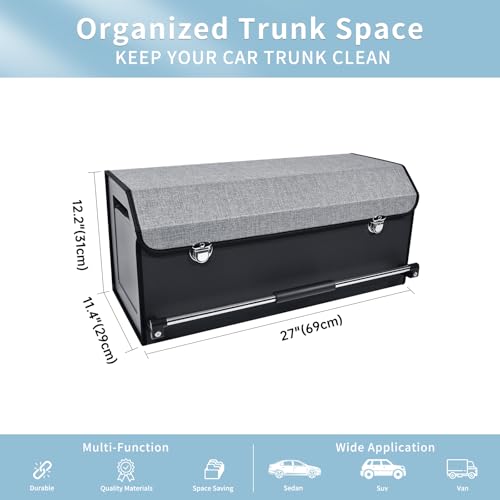 Car Organizer Trunk, Collapsible Leather with Lid, Auto Cargo Storage a7