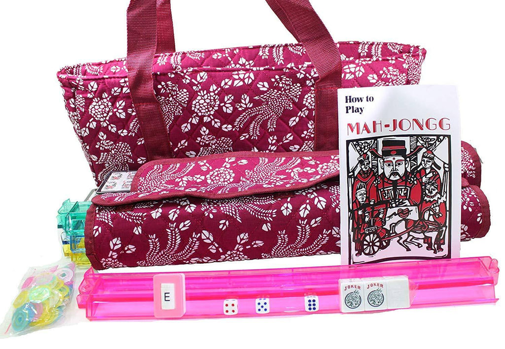 166 Tiles Mahjong Set Violet Red Soft Bag 4 Color Racks Easy Carry q7