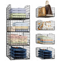 Stackable Closet Organizers 4 Pack, Sturdy Metal Storage Bins for Clothes Pants Sweaters, Black Folded Drawer Wardrobe Organizer