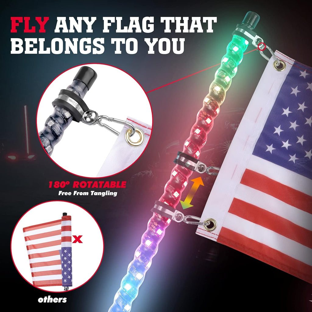 LED Whip Lights for UTV ATV Bluetooth, 366 Modes Spiral RGB, 2pcs 3ft a7