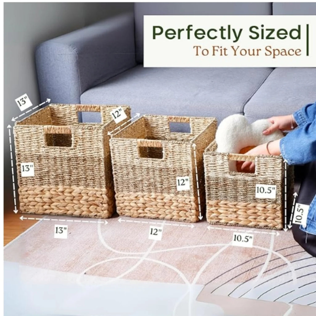 Wicker Cube Storage Basket, Natural Rattan Organizer x7