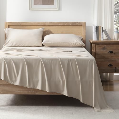 Queen Sheets Set, Cooling Bamboo Bedding, Deep Pocket, Dark Green K7