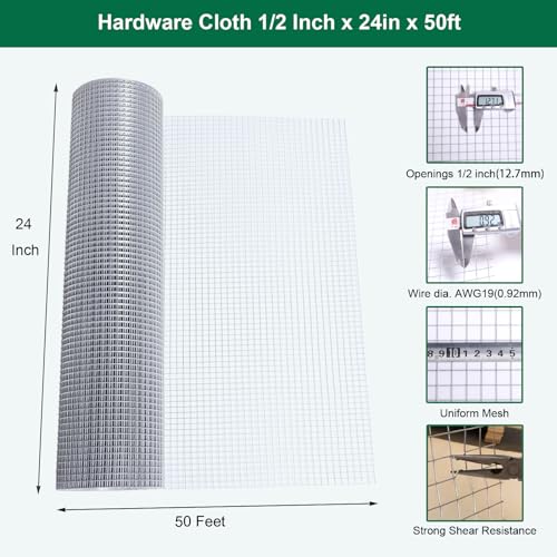 Hardware Cloth 1/2 inch 24x100 ft 19 Gauge Galvanized Welded Wire Mesh Fencing a7