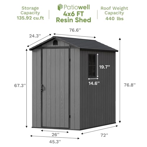 Plastic Outdoor Storage Shed 4x6 FT with Window and Lockable Door w7