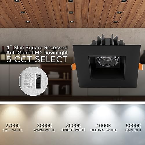 4 in. Ultra-Thin Recessed LED Downlight Canless IC Rated Dimmable Square White Trim 7k