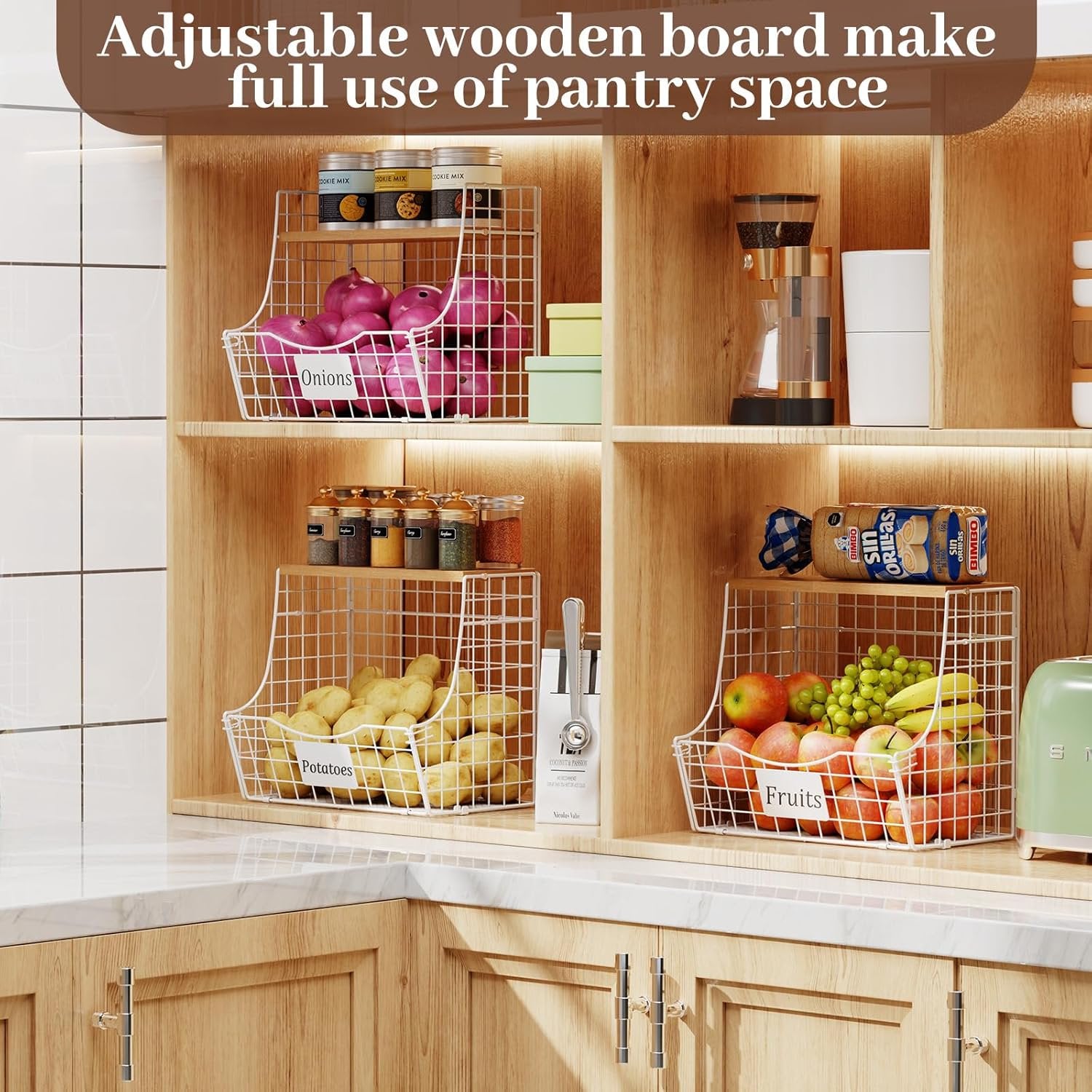 Hanging Kitchen Baskets 3 Pack with Wood Lid A7