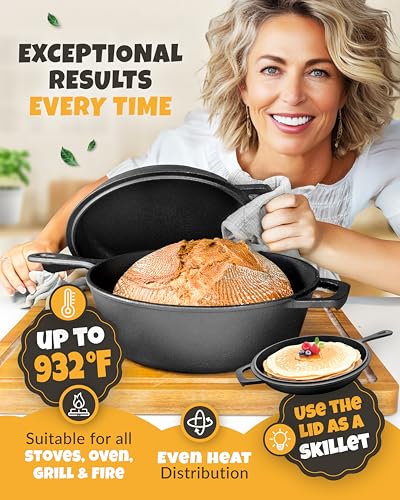 Cast Iron Dutch Oven for Bread Baking with Lid 3.2QT k7