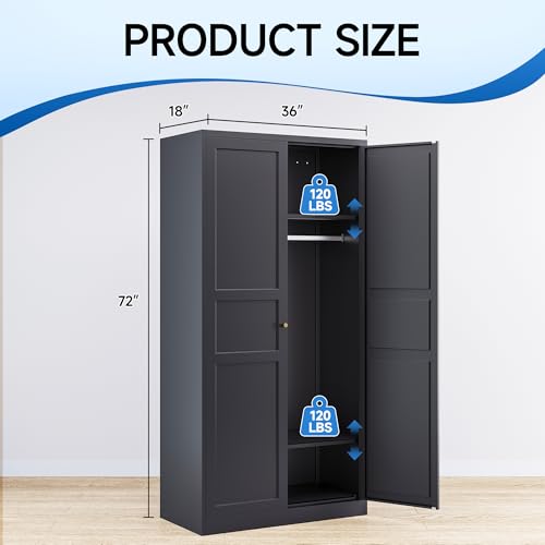White Armoire Wardrobe Closet 71 inch Metal Storage Cabinets 2 Doors 2 Shelves k7