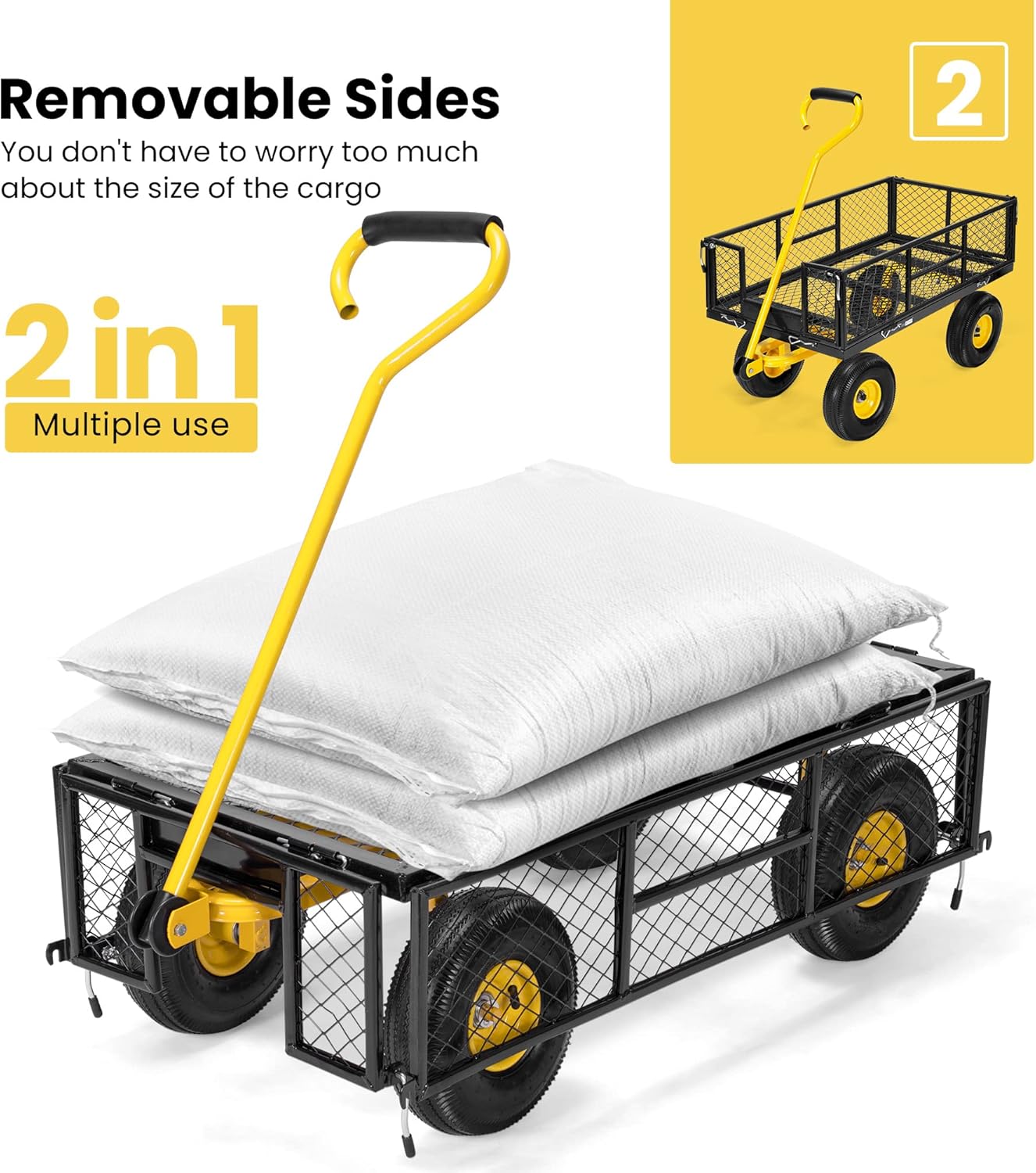 Heavy Duty Mesh Steel Garden Cart with Removable Sides 4.10/3.50-4 Wheels k7