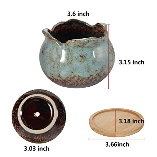 Succulent Pots 4 Inch Ceramic Planters with Bamboo Tray, Pack of 6 k7