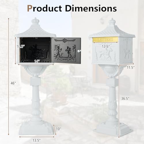 Cast Aluminum Mailbox with Post Locking Residential Outdoor Black K9