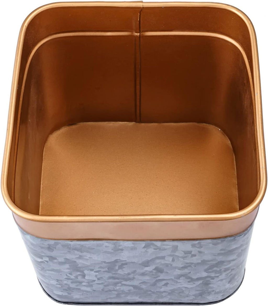 Galvanized Metal Square Flower Planter Pot with Copper Rim a7